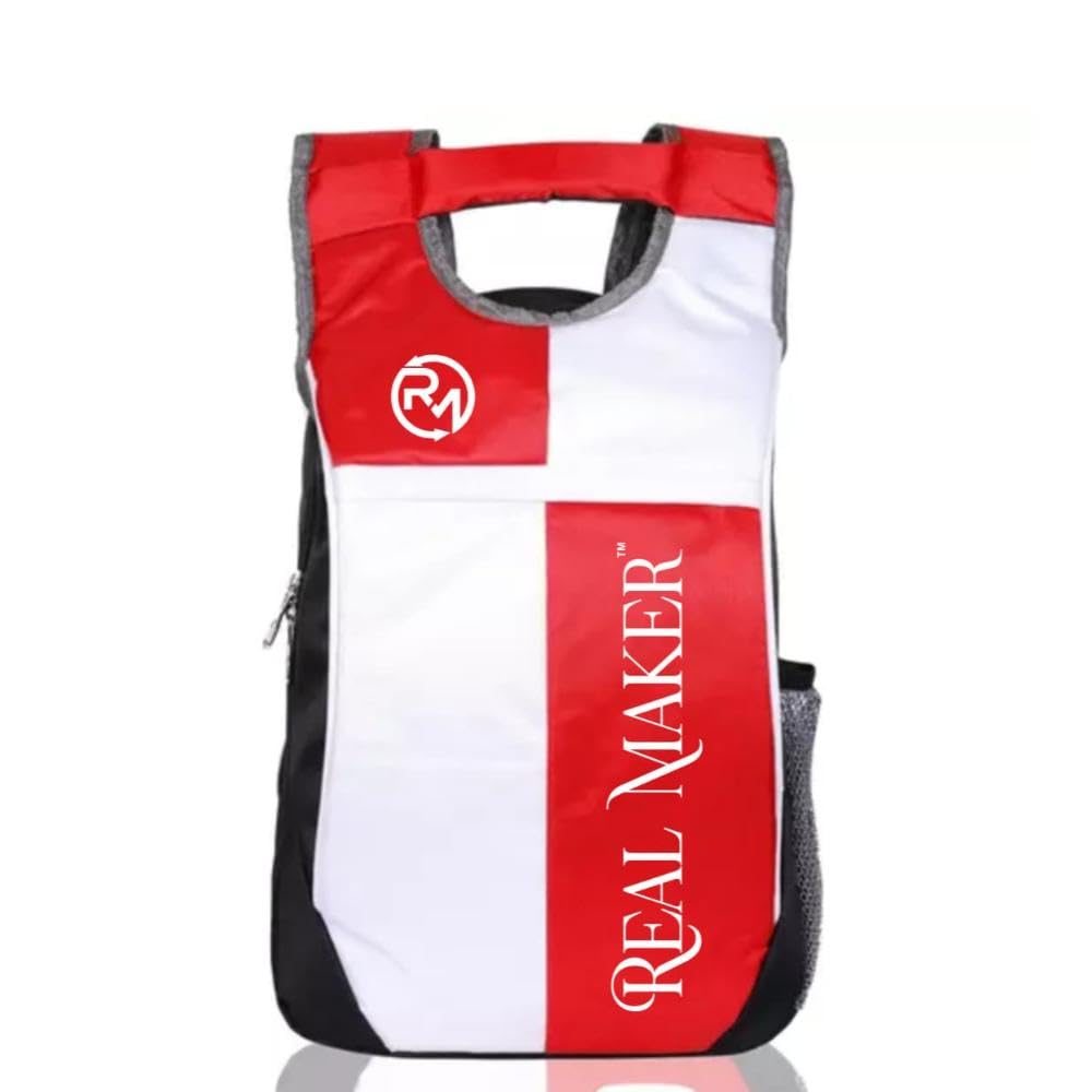 real maker 25L Waterproof Lightweight Backpack for Men & Women, Casual School College Travel Gym Coaching Bag, Spacious Compartments, Padded Shoulder Straps (Red & White)-picture-51