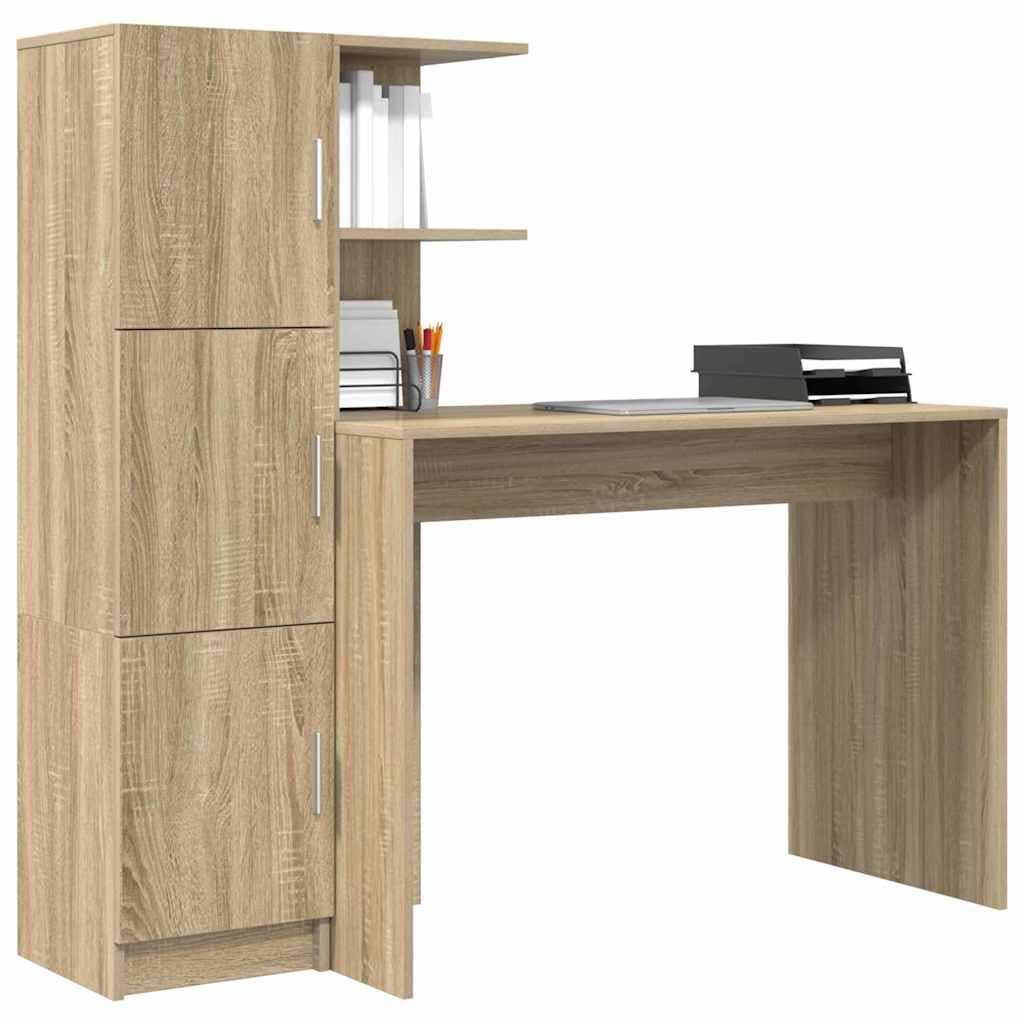 Set da gaming da scrivania in rovere Sonoma, 133,5 x 50 x 124 cm, con piano superiore, moderno tavolo per computer con 3 ante a cerniera, robusto e durevole, per casa, ufficio, camera dei
