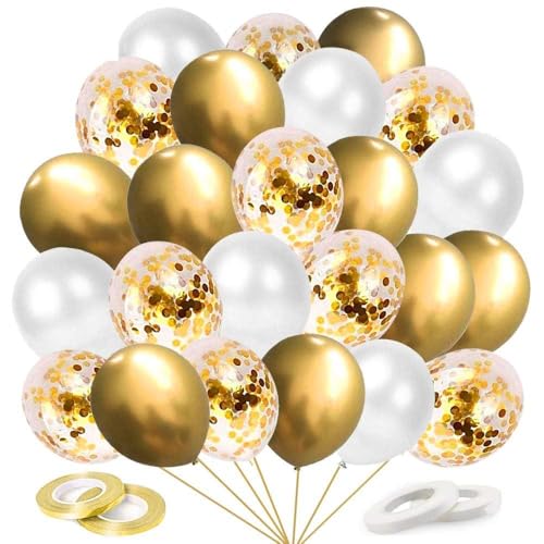 Silvester Deko Luftballons Golden, 60 Stück Gold Weiß Helium Ballons, Neujahr Si