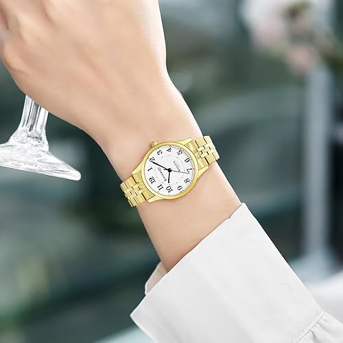 Miniatura 2 de Easy Reader Watch for Women with Solid Stainless Steel Band Ladies Dress Watch Water Resistant Gold White,Silver Blue,Silver Gold,Silver