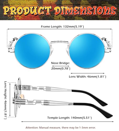 FEISEDY Retro Sunglasses Steampunk Men Women Gothic Round Metal Frame Punk Shade B01474