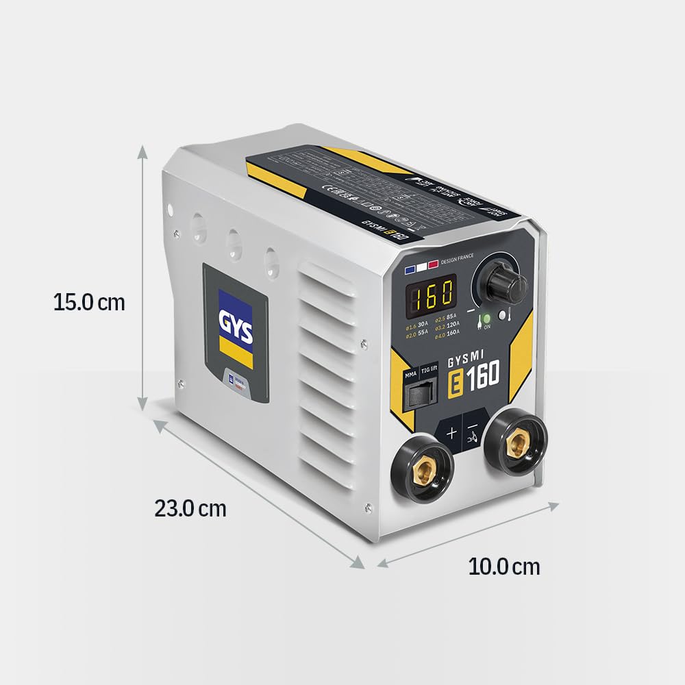 GYS, GYSMI E160, Poste à Souder à l'Électrode Enrobée 160A Monophasé 230V (MMA), TIG DC Lift, Digital, Arc Force, Antisticking, Hot Start, Avec Valise, Porte-électrode, Câble de Masse