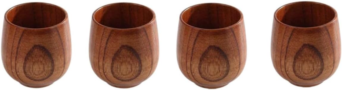 LIFKOME 4Pcs Wooden Teacup Natural Sake Holder for Hot Drinks Coffee and Wine Tearoom Supplies with Comfortable Grip and Elegant Design