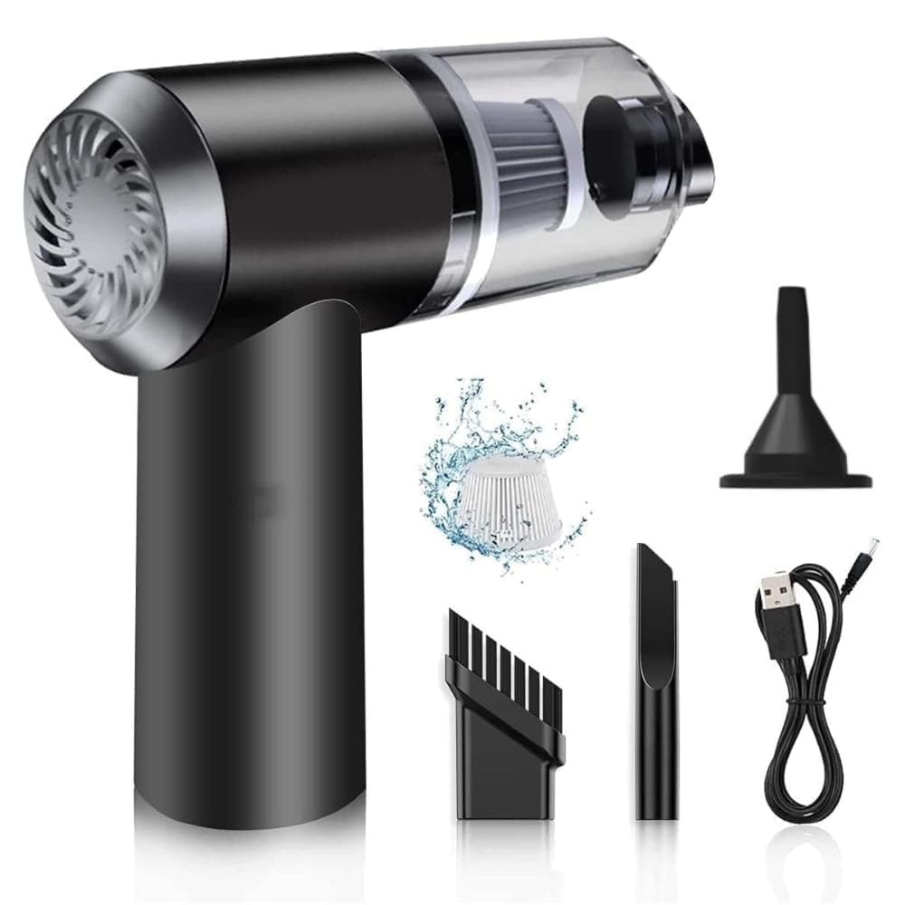 SONORO KATE 3-in-1 Portable Car Vacuum Cleaner with Blower – USB Rechargeable Cordless Handheld Mini Cleaner, Strong Suction, Washable HEPA Filter – Wireless Vacuum for Car, Home & Travel, Black