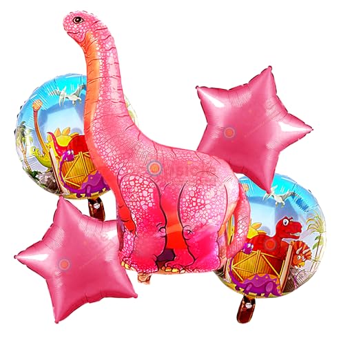 Image of Propsicle Foil Pink Dinosaur Balloon Set, Jurassic Theme Happy Birthdfay Party Decorations, Pack of 5 Balloons