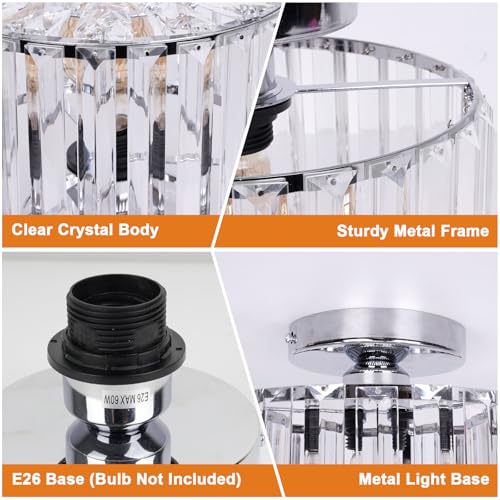 Image of FRIDEKO HOME Crystal Ceiling Light - Small Crystal Chandelier Semi Flush Mount Ceiling Light Fixture Modern Lights for Hallway Bathroom Kitchen Entryway (9.05 Inch, Bulb not Included)