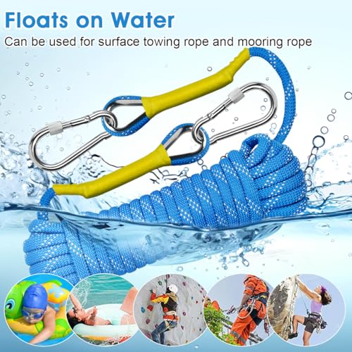 EMAGEREN Outdoor-Seil 8mm Geflecht Nylon Seil 10m Wandern Seil mit 2 Stahlhaken für Wandern Baumfällung Outdoor Sport Camping Garten im Freien Blau