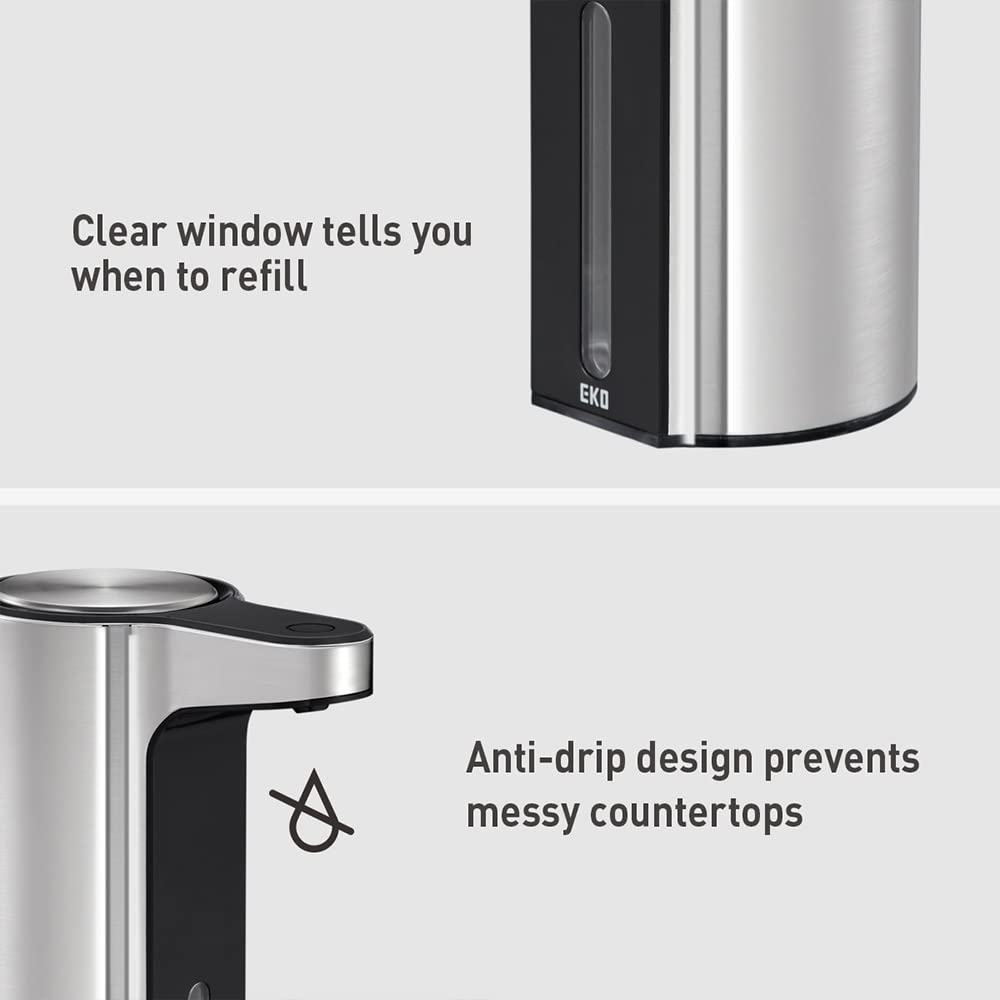 EKO Touchless Automatic Soap Dispenser for Kitchen Sink and Bathroom, Liquid Hand Soap Dispenser, Water-Resistant and Rechargeable, 9 fl oz