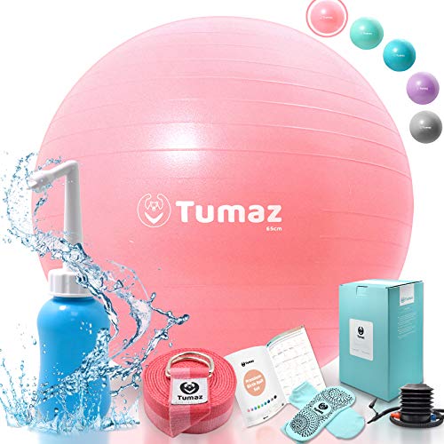 Tumaz Birth Ball Including Birthing Ball/Peri Bottle/Yoga Strap/Non-Slip Socks - Premium Birth Ball Set with Quick Foot Pump & Instruction Poster, The Perfect All-in-One Gift for Mom