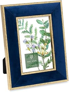 Isaac Jacobs 4x6 Navy Velvet Picture Frame with Metallic Gold Double Bor...