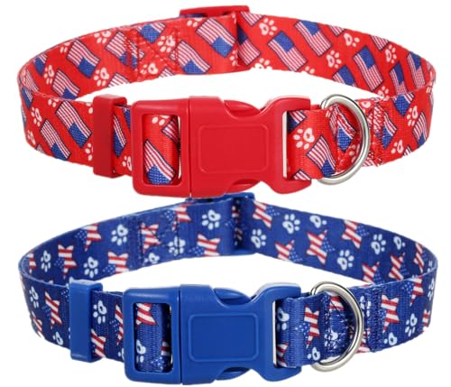 American Flag Medium Dog Collar 2Pack, Quick Release 4th of July Dog Collar, Red White and Blue Patriotic Dog Collar American Flag Medium Dog Collar 2Pack, Quick Release 4th of July Dog Collar, Red White and Blue Patriotic Dog Collar