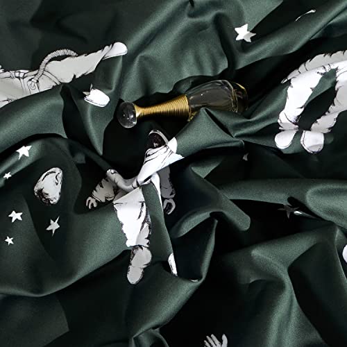 Mildly 100% Egyptian Cotton Duvet Cover Sets, 3Pcs Dark Green Cosmonaut Pilot Pattern Printed Vintage Bedding Set For Men Boys With Zipper Closure & Corner Tie (1 King Duvet Cover, 2 Pillow Shams) #TOP4