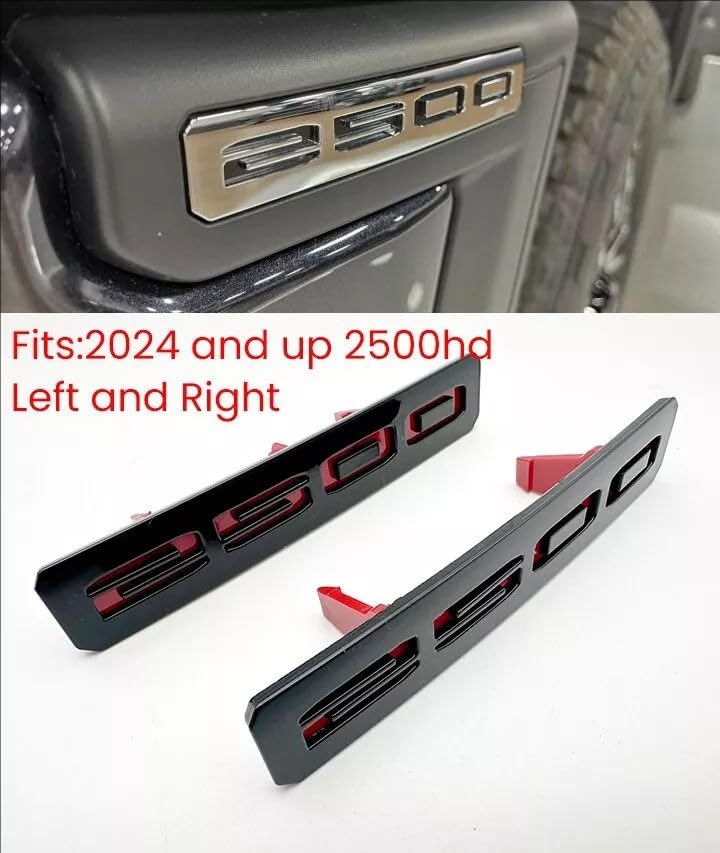Image of 2Pc Front Bumper Fascia Side 2500 Emblems 3D Nameplates Badge Replacement for 2024+ Sierra 2500HD 86578370 86578372 (Black Red)