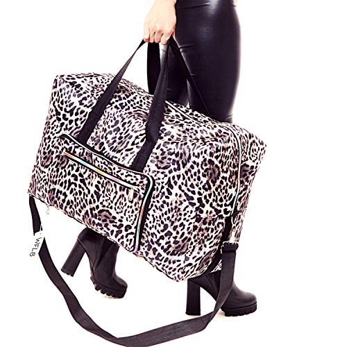 Large Foldable Travel Duffle Bag For Women Girls Cute Floral Weekender Overnight Carry On Checked Luggage Bag Hospital Bag Tote Handbag Shoulder Bag For Kids (leopard print)