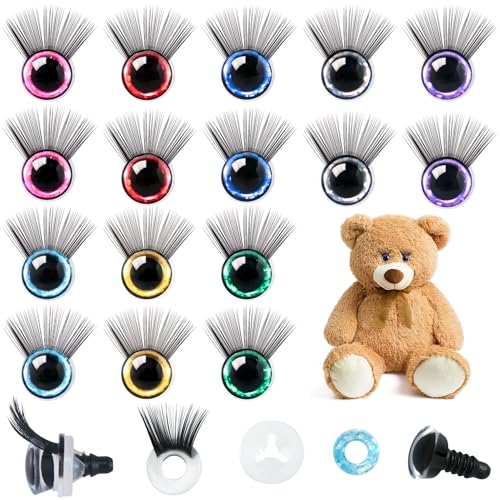 HINZIC 64PCS 12MM Safety Eyes with Eyelash, Mix Color