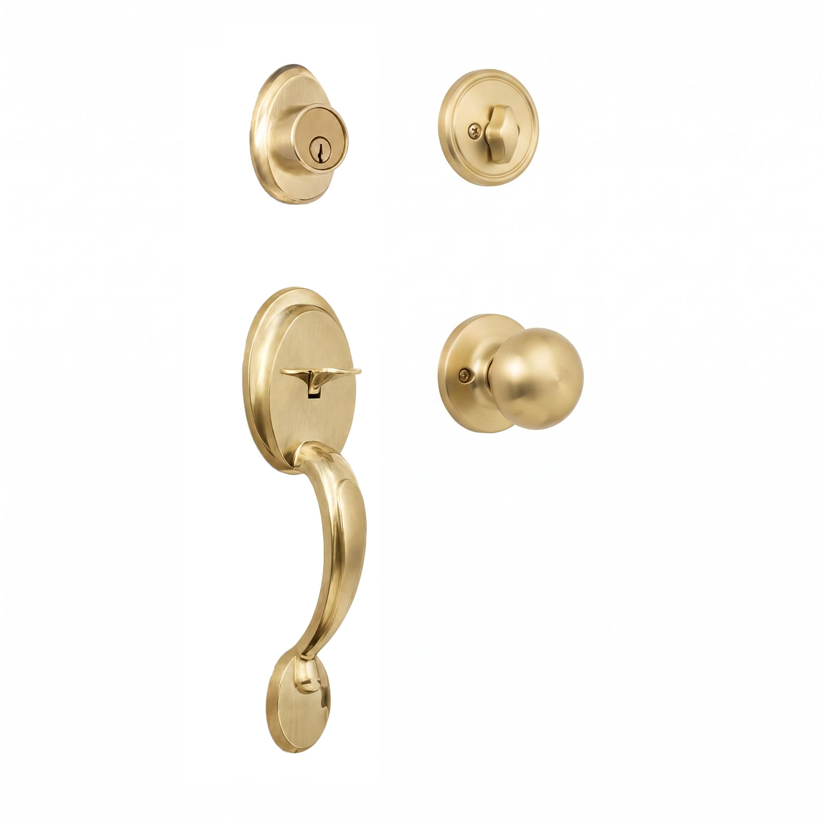 View 1 of [SOLD FOR PARTS] Valorfield Front Door Handleset with Deadbolt, Polished Brass
