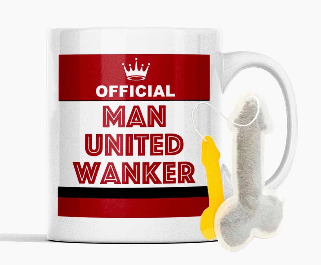 Bagamug Funny Manchester Football Mug and Novelty Teabag Gift Set – Official Man United Wanker Banter Gift for Him Boyfriend Rude Husband Dad, Sarcastic Fan Joke Cup, Secret Santa Birthday Gift