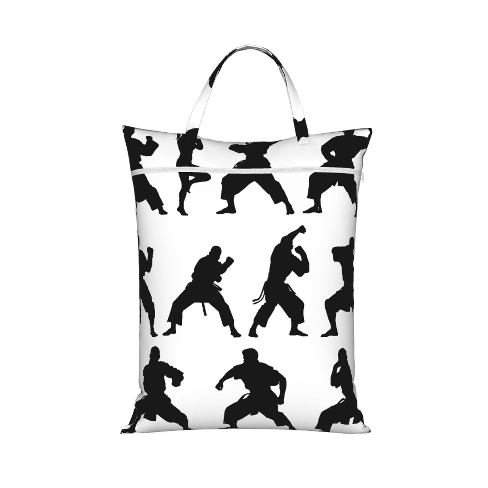 Large Travel Laundry Bags,Silhouettes of Martial Arts Print with Handle Foldable Laundry Bag for Holidays Gym Swimming and Family Trips, 1Pcs