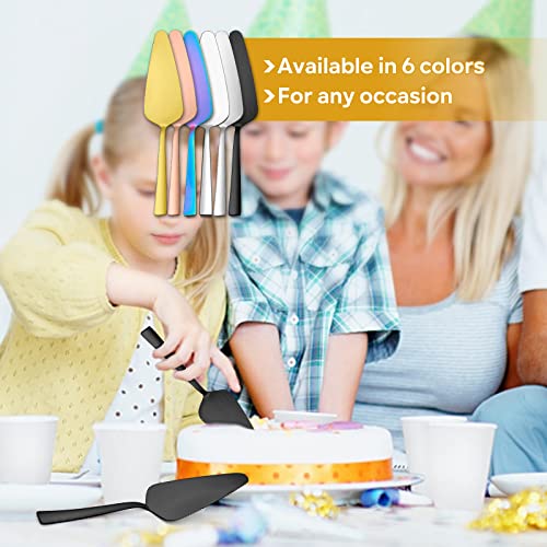 Matte Black Pie Server Set Of 5, E-Far 8.9 Inch Stainless Steel Cake Server Cutter For Pastry Cheese Pizza, Serrated Edge With Square Handle, Dishwasher Safe #TOP5