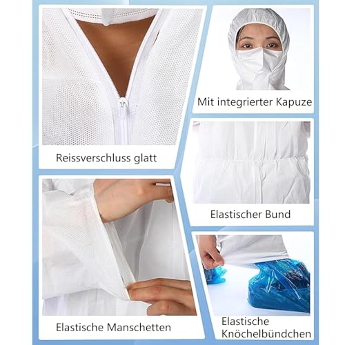 Zhbro YI 2 Sets Einweg-Schutzkleidung, Schuhschalen und Handschuhe, Vliesstoff für Reinigung, Gartenarbeit, Landwirtschaft und industrielle mechanische Arbeit (L)