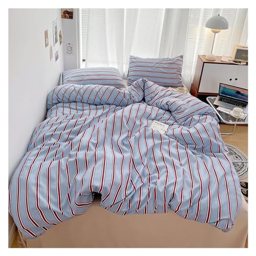 VAUNDY Green Stripe Series Printed Soft Bedding Set Duvet Cover Bedclothes Bedspread Pillowcases Flat Sheets Comforter Sets Compatible with Girls,Housse de Couette