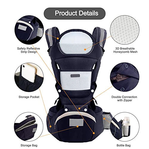 Newborn To Toddler Baby Carrier, Ergonomic Infant Carrier With Hip Seat Lumbar Support Multi-Position Front And Back Carry For Newborn To Toddler And Children 3 Months To 3 Years 67Lbs (Blue) #TOP1