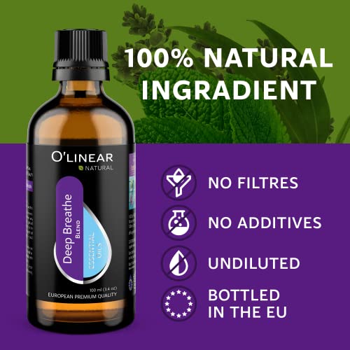 Deep Breathe Essential Oil Blend For Diffuser 3.4 Fl Oz Best Breath Aroma Drops, Aromatherapy Oil Blend Contain Peppermint, Eucalyptus, Lavender Scent Booster, Essential Oil Diffusers Natural Blend #TOP2