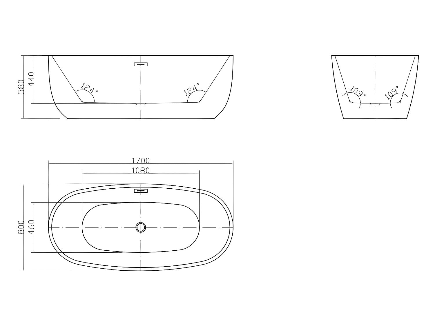 Venta-unica - BaÒera exenta NICA - 238L - 170 x 80 x 58 cm - Blanco