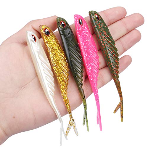image for RUNCL Anchor Box - Soft Jerk Baits, Baitfish with Split Tail 3D Lifeli
