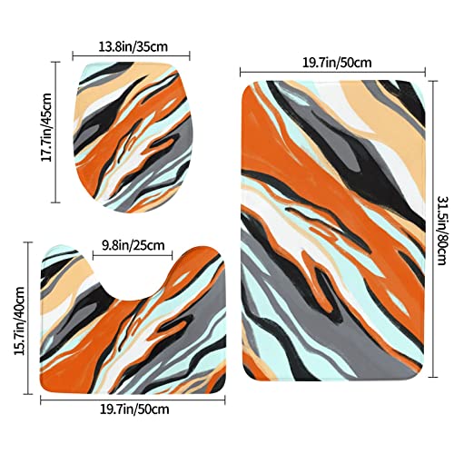 ARLTTH Badematte Mit Marmorstruktur, 3-teiliges Badezimmerteppich, Rutschfester Und Weicher, Saugfähiger Polyester-Teppich, U-förmiger Konturteppich Und Toilettendeckelbezug (orange marmoriert) – Bild 4