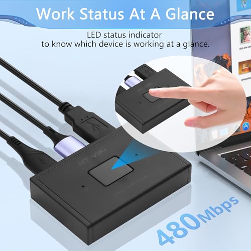 CERRXIAN USB 2.0 Switch Selector,Bi-Directional USB Switch 2 in 1 Out for 2 Computers, Share Keyboard, Mouse, Printer, Scanner, KVM Switch Saelector