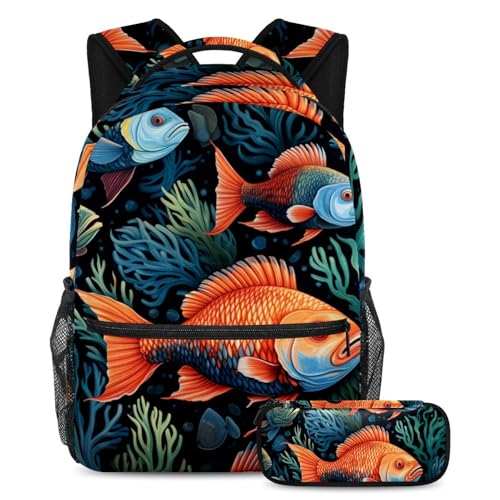 Cartables de grande capacité Artistic Color Goldfish 86 avec trousse pour ados