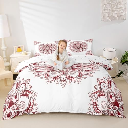 Erosebridal Flower Floral Duvet Cover Full Scarlet Mandala Bedding Set,