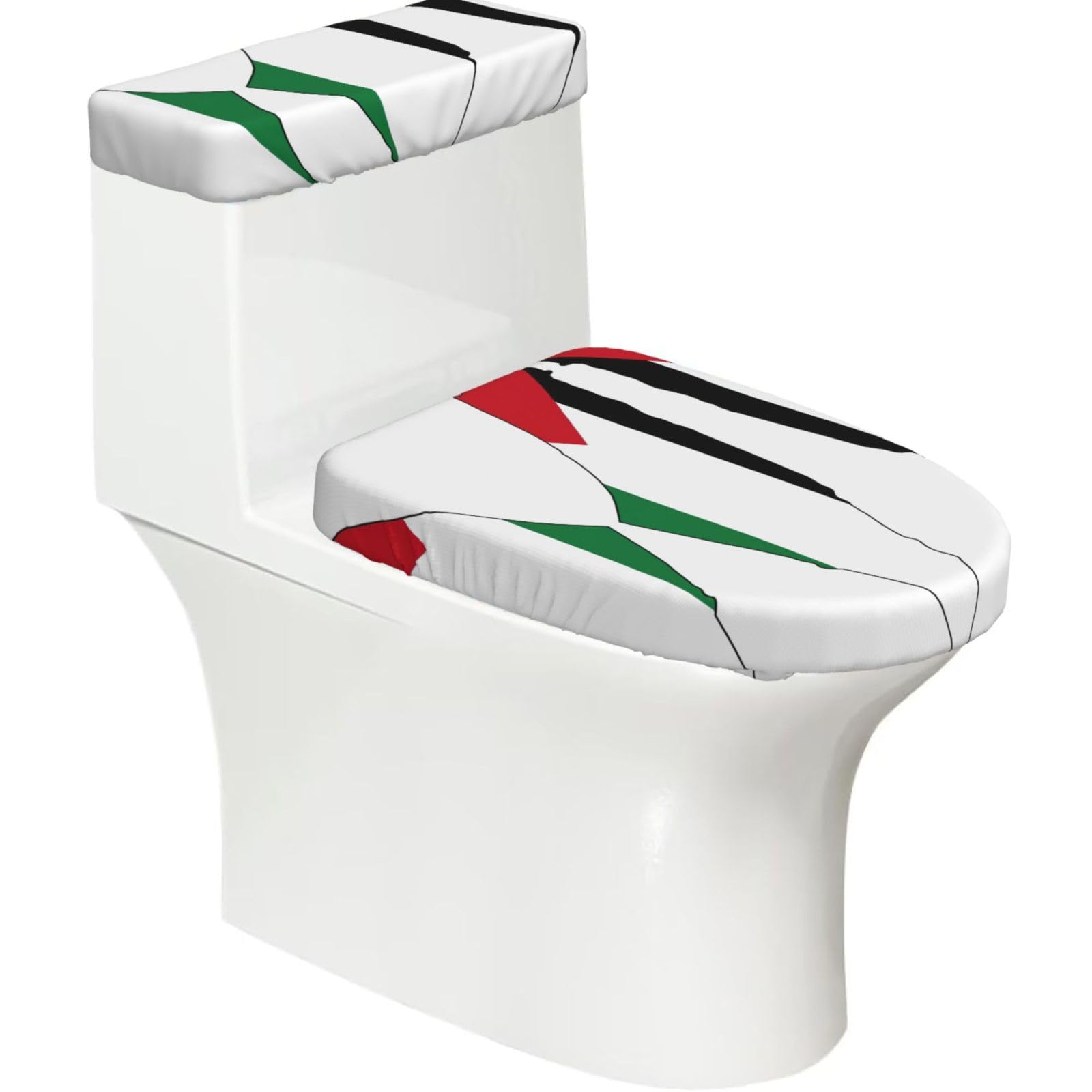 Palestine Flag Map Print Toilet Lid Cover And Tank Lid Cover For Bathroom With Elastic Bottom, Bathroom Decoration