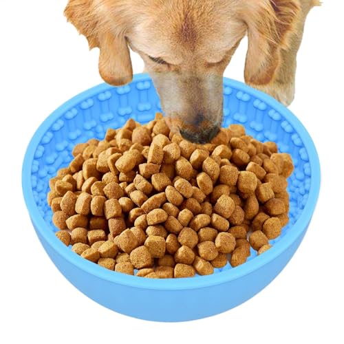 ゆっくり食べる犬をなめるボウル、犬のスローフィーダーリックボウル, ペットフードディスペンサーアンチスリップ吸引カップでパッドを処理, 小さな子犬用のシリコンパズルドッグフードボウル