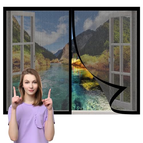 Cortina Mosquitera Magnetica Ventana 152 x 111 cm sin Taladrar Malla Mosquiteras para Ventanas Cierre Automático Iman Fuertes para Balcones, Puertas y Ventanas, Negro