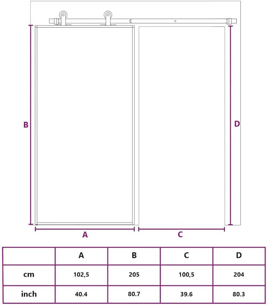 YAFF Sliding Door, Black Aluminum and ESG Safety Glass, 40.4" x 80.7" - Modern Interior Design