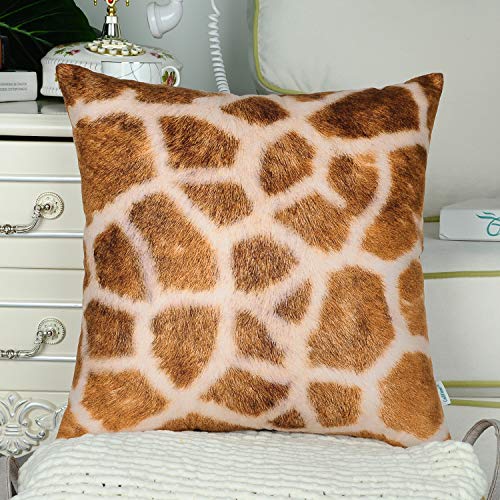 Calitime Pack Of 2 Cozy Fleece Throw Pillow Cases Covers For Couch Bed Sofa Farmhouse Animal Skin Pattern Printed Both Sides 18 X 18 Inches Giraffe #TOP2