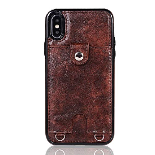 Jaorty Pu Leather Wallet Case For Iphone Xs Max Necklace Lanyard Case Cover With Card Holder Adjustable Detachable Anti-Lost Neck Strap For Apple Iphone Xs Max,Brown #TOP1