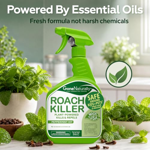 Image of Roach Killer - Peppermint Oil Roach Spray for Indoor Infestation & Outdoor Use - Cockroach Killer & Roach Repellent for Home - Safe Around Kids & Pets Pest Control (32oz)