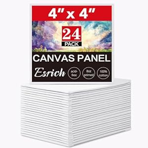 ESRICH 4x4IN Small Canvases for Painting, 24 Pack Mini Canvas Boards Cotton Painting Canvas Primed Acid Free Mini Blank Canvas Panels for Oil Paint,Watercolor,Acrylic Paint,Gouache&Tempera.