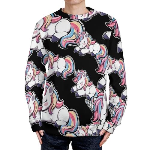 Cute Unicorm Men's Crew Neck Sweater Knit Pullover Women Casual Long Sleeve Crewneck Loose Fit Top