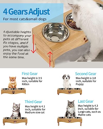 Jazuiha Elevated Cat Food Bowls,Raised Tilted Cat Bowl Stand Set Of 3, Cat Feeding Station With Wooden Stand For Multiple Cats And Small Dog (Bamboo Wood Color) #TOP3