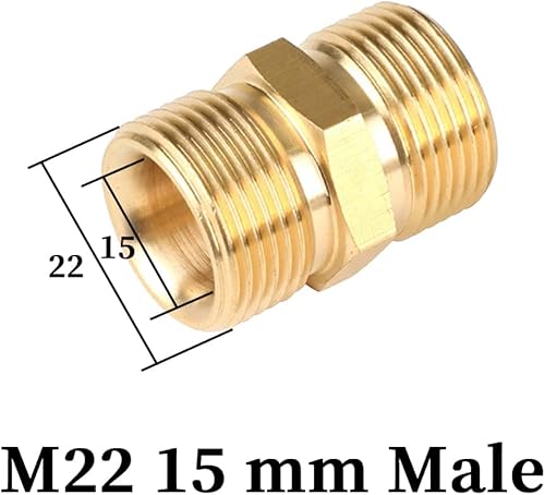 Miniatura 5 de Fitvell Acoplador de extensión de manguera para lavadora a presión M22 M22 M22 0.591 in macho a M22 0.551 in rosca macho Acoplador de latón