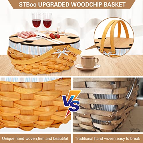 Picnic Basket For 4 With Table - Wicker Picnic Basket With Cutlery Service Kit | Willow Picnic Set For 4 Person | Woodchip Basket With Lid & Handle Basket | Easter Egg Basket | Honey #TOP2