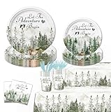 142Pcs Adventure Time Party Decorations Include Plates-Cutlery-Cups-Tablecloths and Napkins for Let The Adventure Begin & Travel Party & Camp Party Decorations 20 Guests