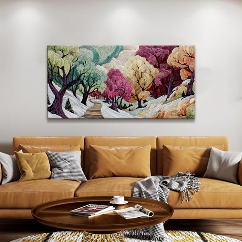 Image of TAIJXAGSG Boho Wall Art For Living Room Colorful Tree Canvas Art Wall Decor Artwork Print Painting 24 inch X 48 inch Abstract Wall Art Picture For Bedroom Modern Salon Kitchen Office Home Wall Decor