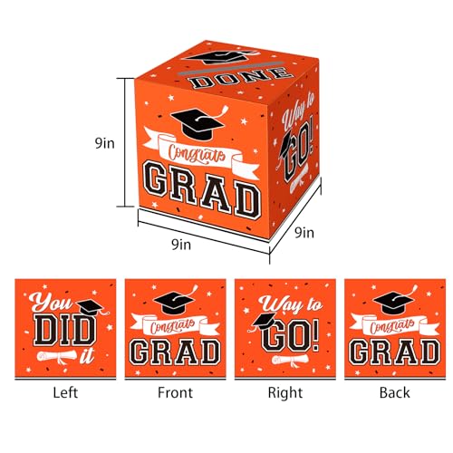 Image of DAZONGE Modern Orange Graduation Card Box with 30 Advice Cards and Signature Board for Class of 2025 Graduation Party Decorations