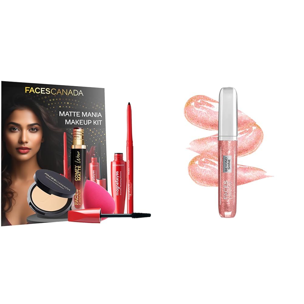 FACESCANADA Matte Mania Makeup Kit - Kajal (0.35g) + Lipstick (3.8ml) + Compact (9g) + Mascara (9.5ml) + Beauty Blender & Beyond Shine Lip Gloss - Gleam Dream 11, 3.8ml-picture-21