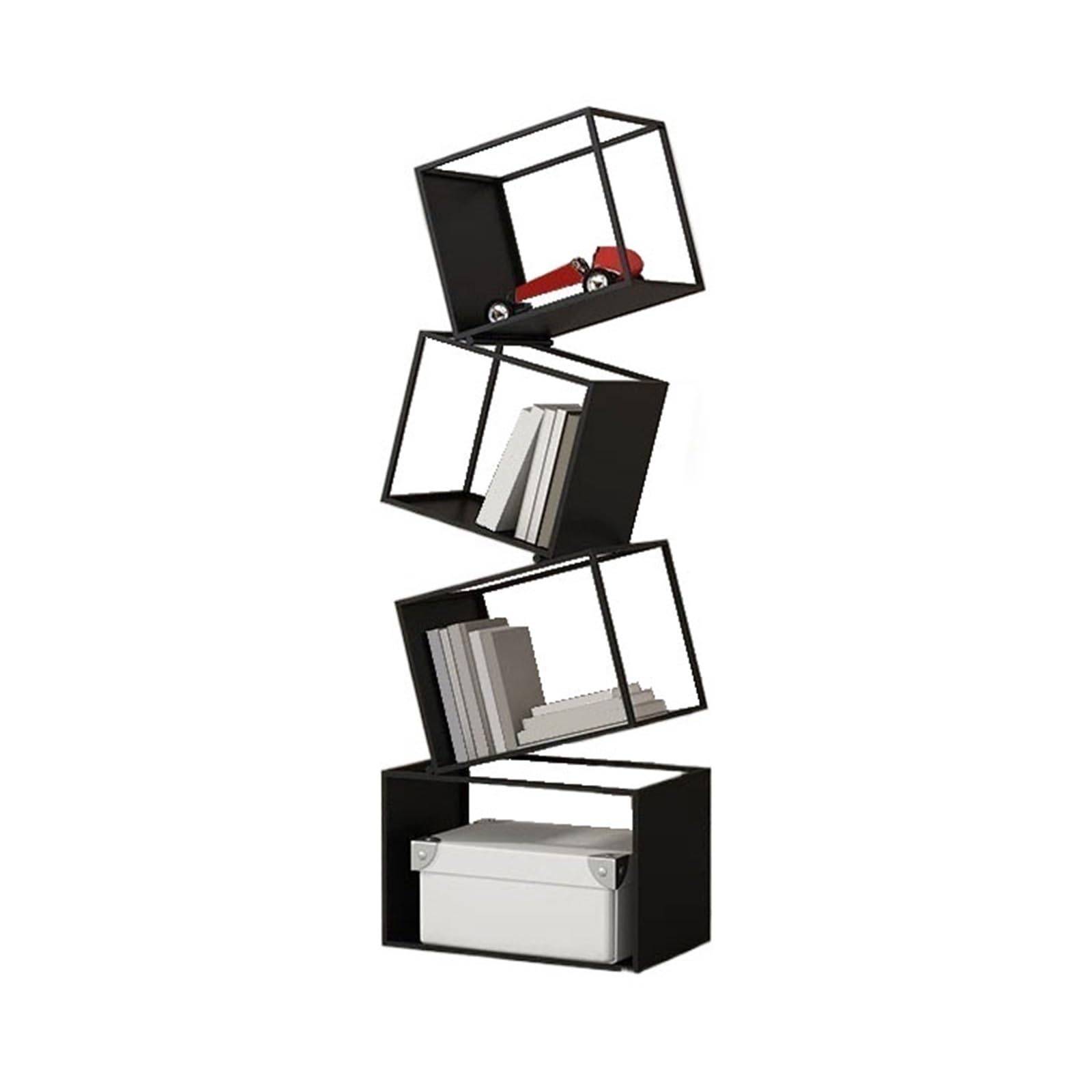 ZYYANSHOP Bookshelf Irregular Creative Vertical Iron Metal Bookshelf Storage Display Stand for Living Room(Black)